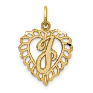14k Yellow Gold, Grace Collection, Satin Heart Initial J Pendant, 15mm